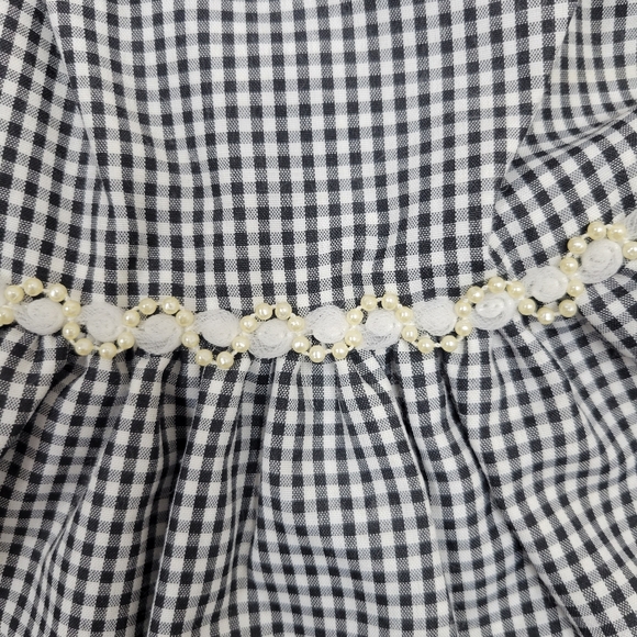 🐩🐩HANDMADE🐩🐩 Beautiful Gingham Dog Dress with Lace, Ribbon Pearls & Bows S - Picture 4 of 9